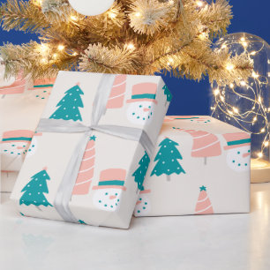Cute Christmas trees and snowmen Wrapping Paper