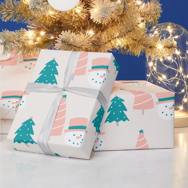 Cute Christmas trees and snowmen  Wrapping Paper (Holidays)