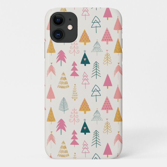 Cute Christmas Trees Blush Pink Pattern  Case-Mate iPhone Case (Back)