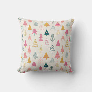 Cute Christmas Trees Blush Pink Pattern Cushion