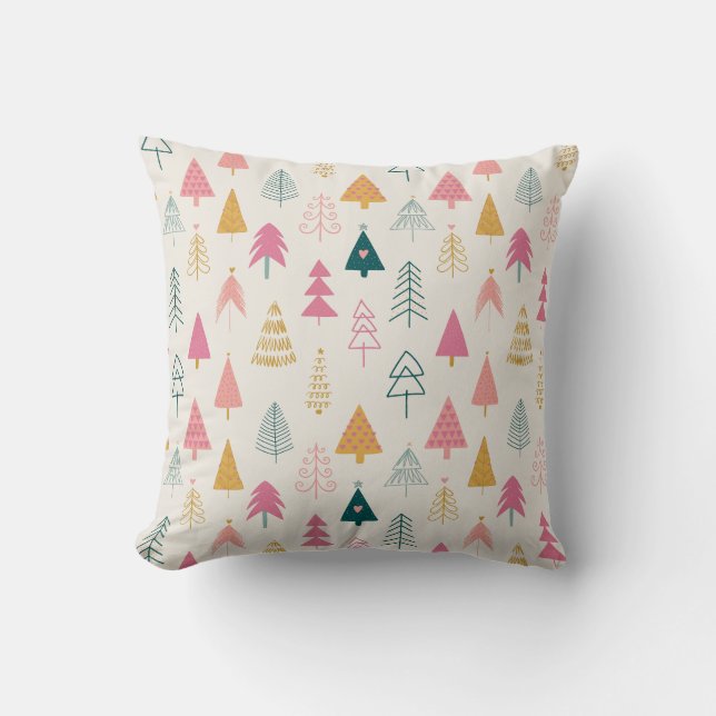 Cute Christmas Trees Blush Pink Pattern Cushion (Front)