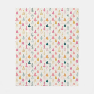 Cute Christmas Trees Blush Pink Pattern Fleece Blanket