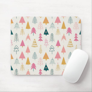 Cute Christmas Trees Blush Pink Pattern Mouse Mat