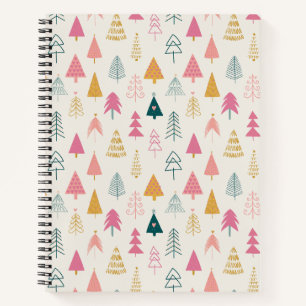 Cute Christmas Trees Blush Pink Pattern  Notebook