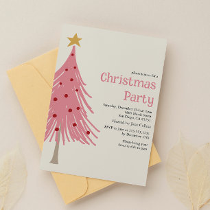Cute Christmas Trees Blush Pink Pattern Party Invitation