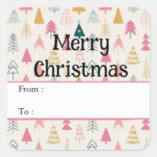 Cute Christmas Trees Blush Pink Pattern Square Sticker