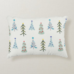 Cute Christmas trees doodle Decorative Cushion