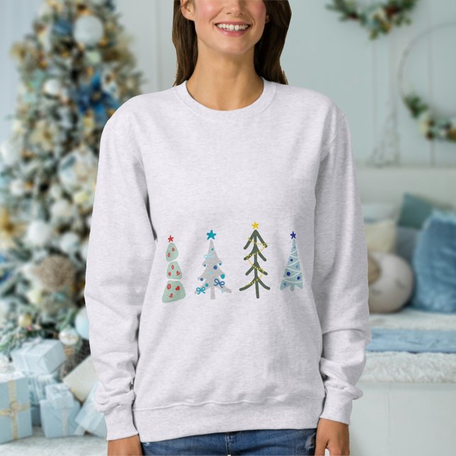 Cute Christmas trees doodle Sweatshirt (Cute Hygge Christmas sweatshirt with hand drawn Scandinavian Christmas trees)