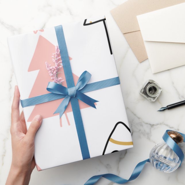 Cute Christmas Trees Fun Pink Gold Girly Wrapping Paper (Gifting)