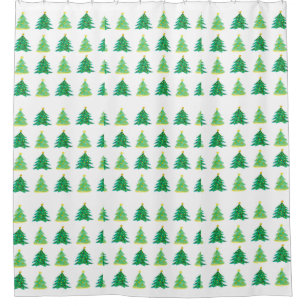 Cute Christmas Trees (Green Pattern) Shower Curtain
