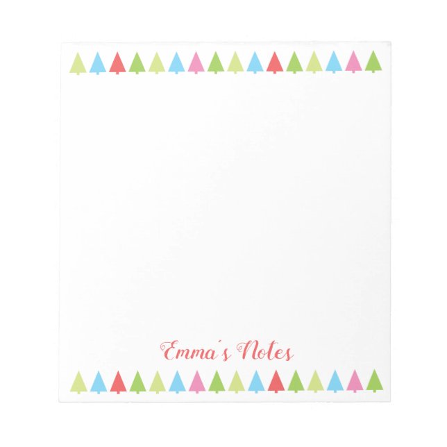 Cute Christmas Trees Name Stocking Stuffer Notepad (Front)