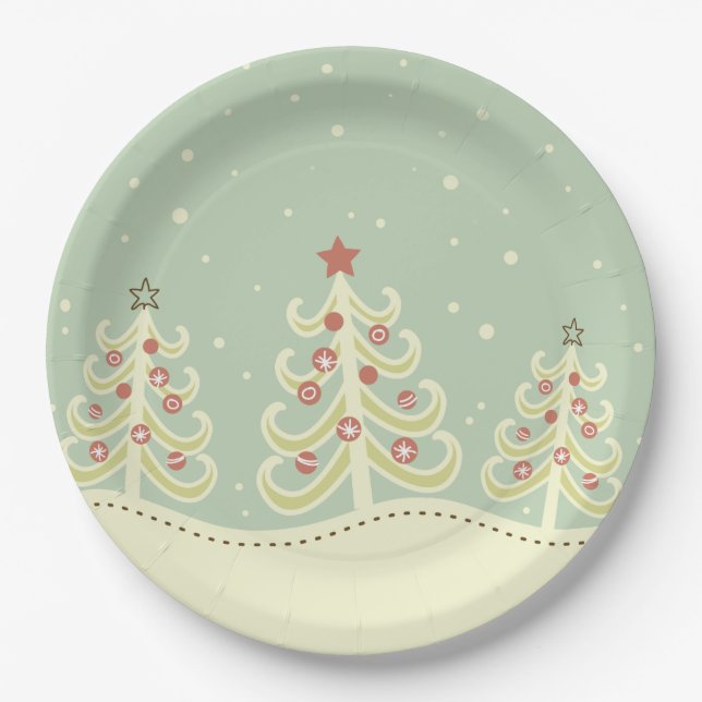 Cute Christmas Trees Pastel Paper Plate (Front)