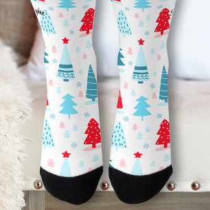 Cute Christmas Trees Personalised Name Socks