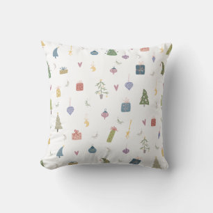 Cute Christmas Trees Presents Ornaments Pattern Cushion