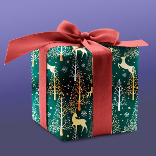 Cute Christmas trees reindeers green Wrapping Paper