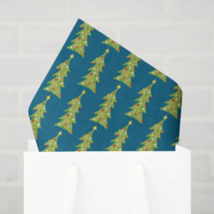 Cute Christmas Trees Retro Holiday Pattern Gift Tissue Paper