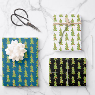 Cute Christmas Trees Retro Holiday Pattern Gift Wrapping Paper Sheet