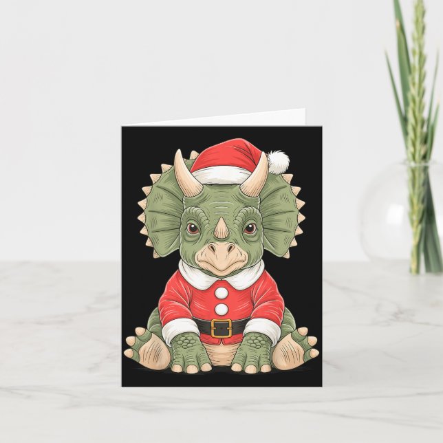 Cute Christmas Triceratops Santa Dinosaur  Card (Front)