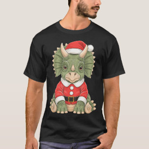 Cute Christmas Triceratops Santa Dinosaur T-Shirt