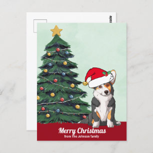 Cute Christmas Tricolor Corgi with Tail Custom Postcard