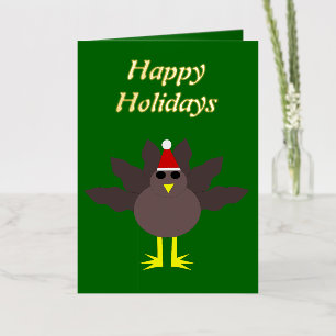 Cute Christmas Turkey Custom Foil Greeting Card
