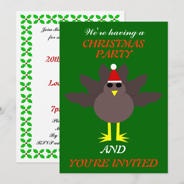 Cute Christmas Turkey Custom Party Invites (Front/Back)
