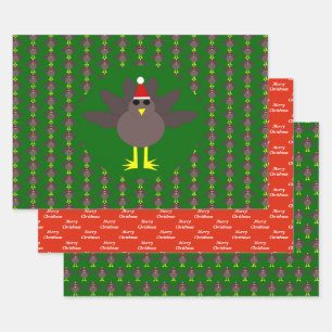 Cute Christmas Turkey Custom Wrapping Paper Sheet