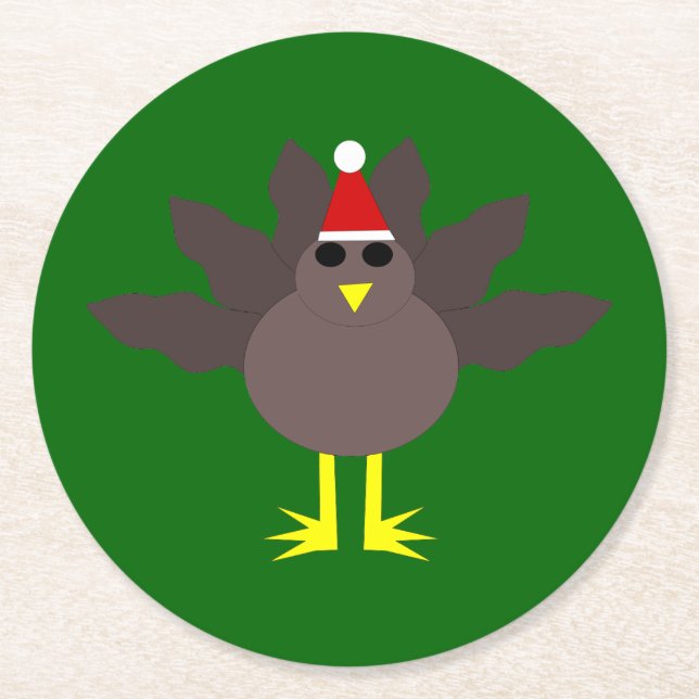 Cute Christmas Turkey Paper Coasters (Front)