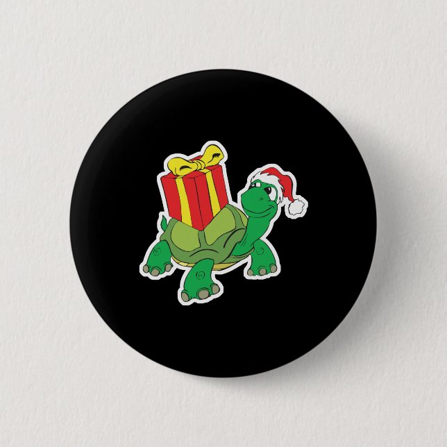 cute christmas turtle 6 cm round badge (Front)
