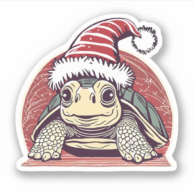Cute Christmas Turtle Santa Hat Vinyl (Front)