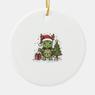 Cute Christmas Turtle Vintage Engraving Shirt Desi Ceramic Tree Decoration