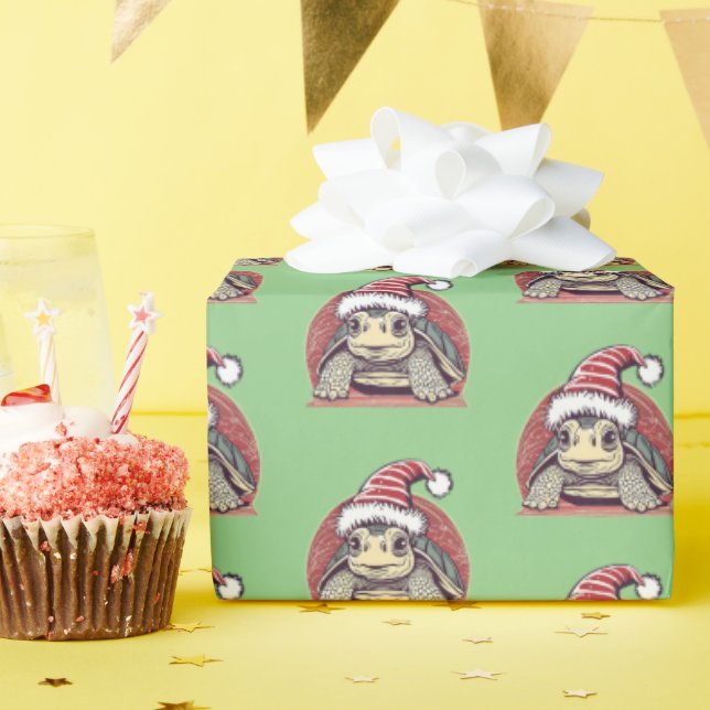 Cute Christmas Turtle Wearing Santa Hat Holiday Wrapping Paper (Birthday Party)