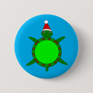 Cute Christmas Turtle with Flowery Shell 6 Cm Round Badge