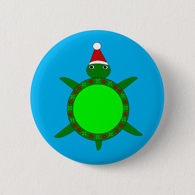 Cute Christmas Turtle with Flowery Shell 6 Cm Round Badge (Front)
