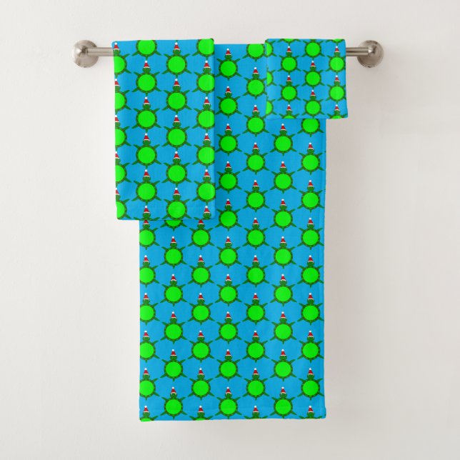 Cute Christmas Turtle with Flowery Shell Bath Towel Set (Insitu)