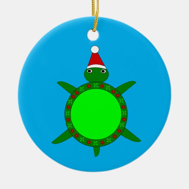 Cute Christmas Turtle with Flowery Shell Ceramic Tree Decoration (Front)
