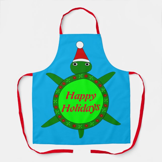 Cute Christmas Turtle with Flowery Shell Custom Apron (Front)