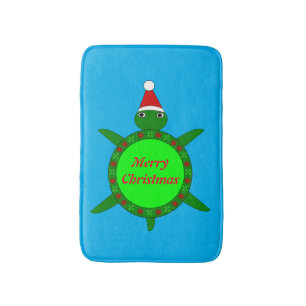 Cute Christmas Turtle with Flowery Shell Custom Bath Mat