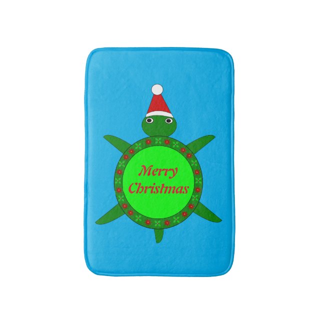 Cute Christmas Turtle with Flowery Shell Custom Bath Mat (Front Vertical)
