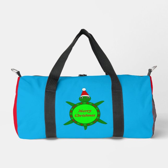 Cute Christmas Turtle with Flowery Shell Custom Duffle Bag (Front)