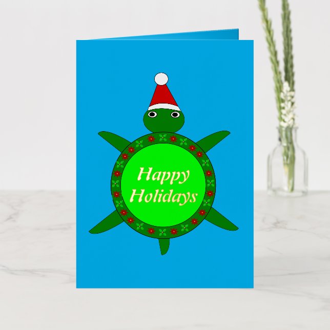 Cute Christmas Turtle with Flowery Shell Custom Foil Greeting Card (Flower)