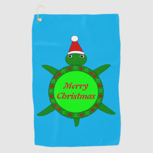 Cute Christmas Turtle with Flowery Shell Custom Golf Towel
