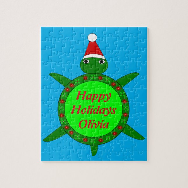 Cute Christmas Turtle with Flowery Shell Custom Jigsaw Puzzle (Vertical)