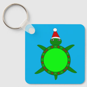 Cute Christmas Turtle with Flowery Shell Custom Key Ring