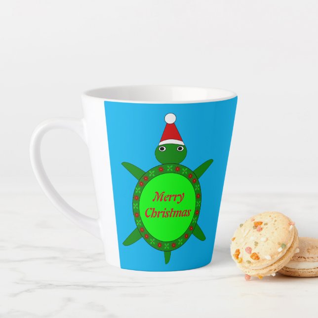 Cute Christmas Turtle with Flowery Shell Custom Latte Mug (In Situ)