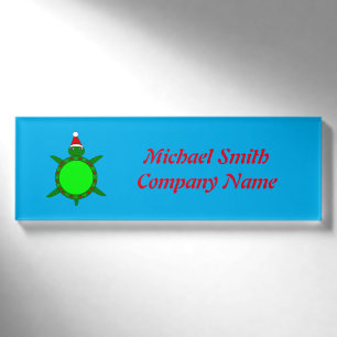 Cute Christmas Turtle with Flowery Shell Custom Name Tag