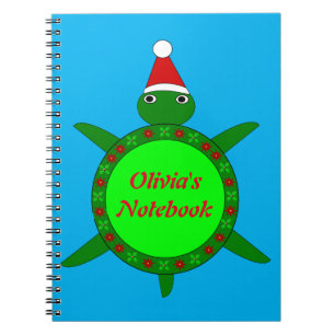 Cute Christmas Turtle with Flowery Shell Custom Notebook