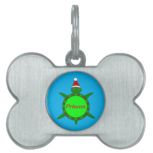 Cute Christmas Turtle with Flowery Shell Custom Pet ID Tag