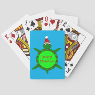 Cute Christmas Turtle with Flowery Shell Custom Playing Cards