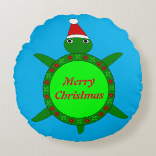 Cute Christmas Turtle with Flowery Shell Custom Round Cushion
